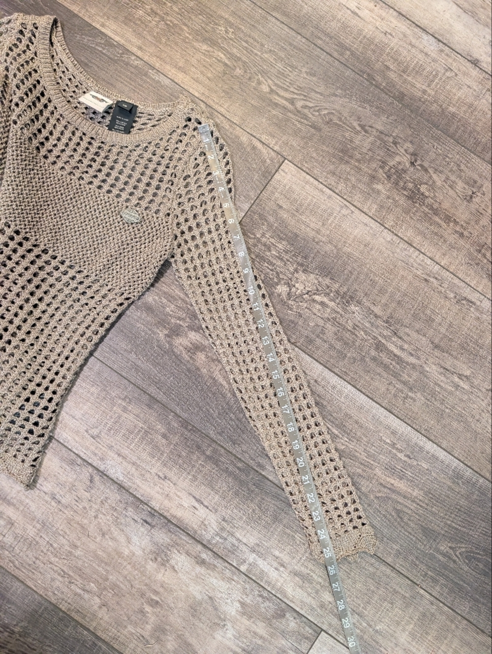 Harley Davidson Open-Knit Long Sleeve Sweater - Taupe Size Xs - Picture 9 of 9